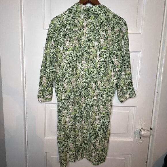 Cabi Womens Green Leaf Print 3/4 Sleeve V Neck Faux Wrap Dress - Picture 10 of 11